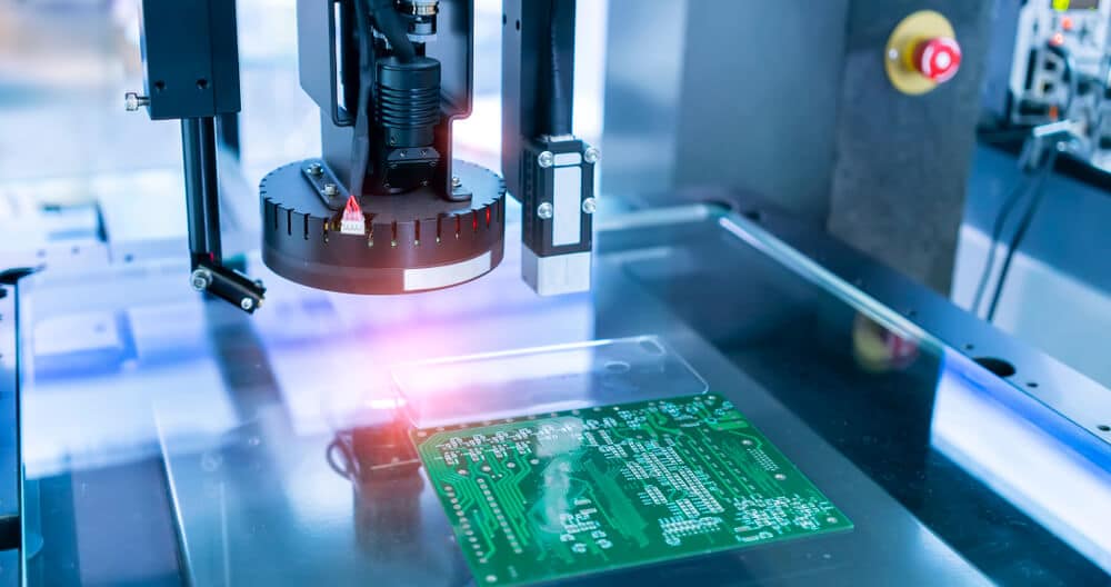 AOI system inspecting PCB in a electronics production line