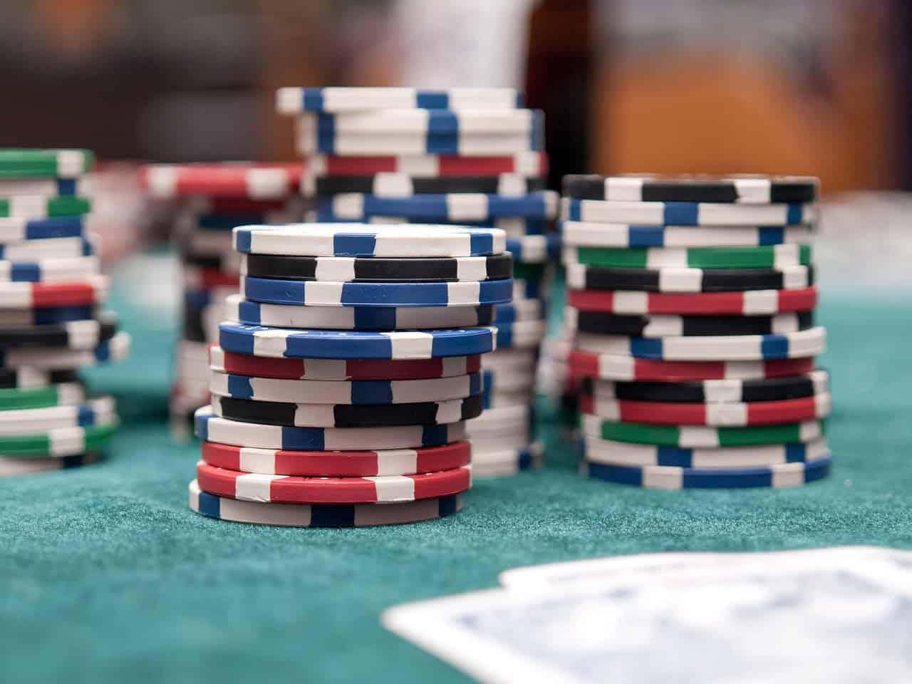 casino chips on a poker table