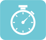 Quick White stopwatch graphic on a teal background, illustrating speed