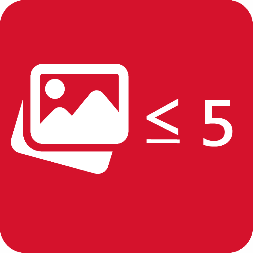 Few Images Needed White images outline vector graphic icon on a red background, depicting Few Images Needed.